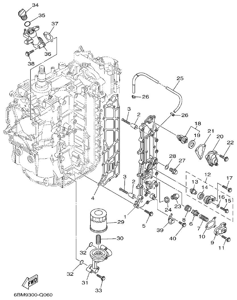 Yamaha F150FET, FL150FET CYLINDER & CRANKCASE 3 parts diagram